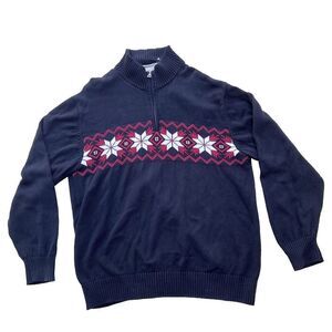 Vintage Weatherproof 1/4 Zip Snowflake Nordic Pullover Sweater Black plus Sz XXL